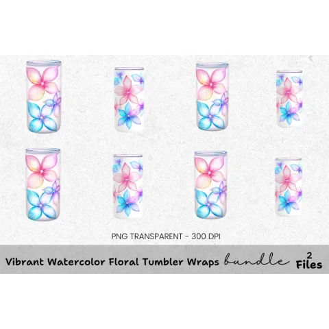 Vibrant Floral Tumbler Clipart Bundle