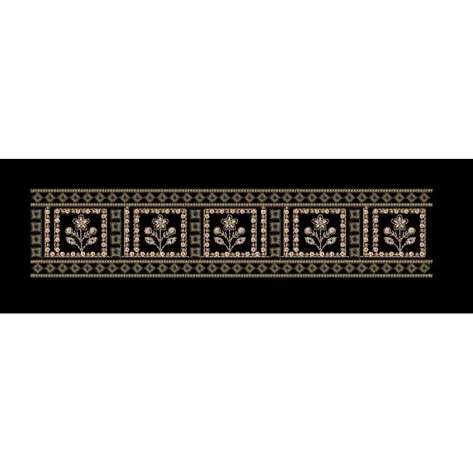 Black Golden Frame Floral Box Border Black & Pale Gold Embroidery Design