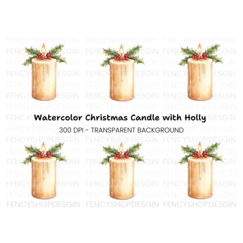 Christmas Candle with Holly Clipart Bundle