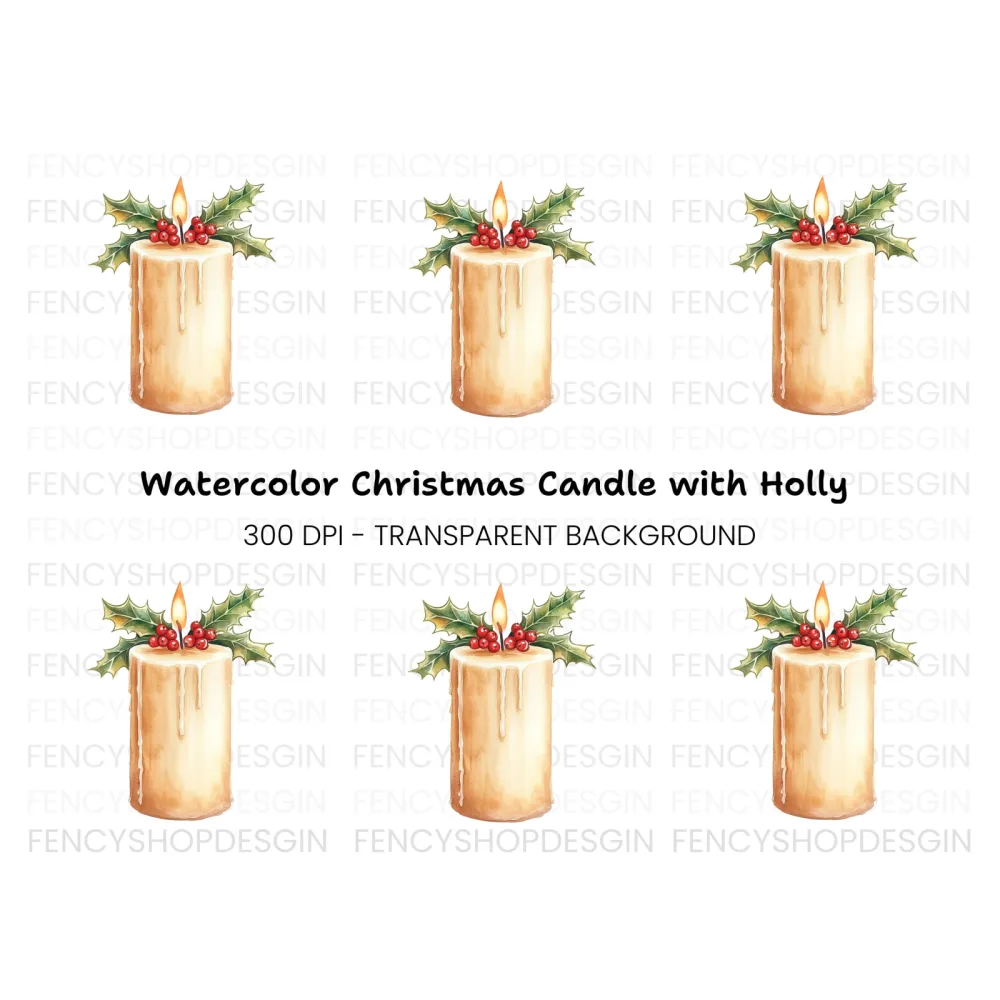 Christmas Candle with Holly Clipart Bundle