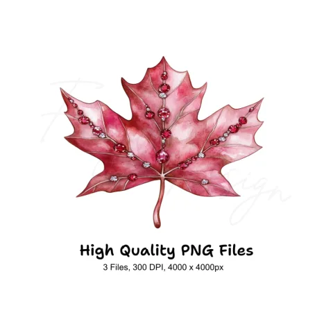 Jeweled Red Maple Leaves Clipart Bundle