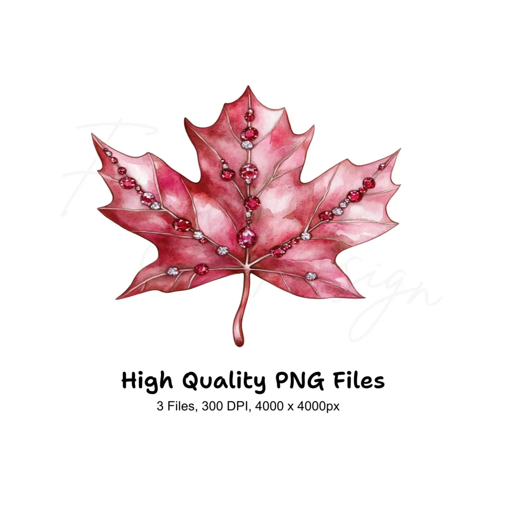 Jeweled Red Maple Leaves Clipart Bundle