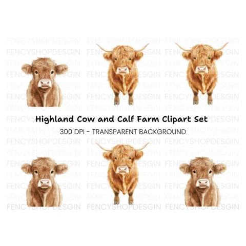 Highland Cow Faces Clipart Bundle