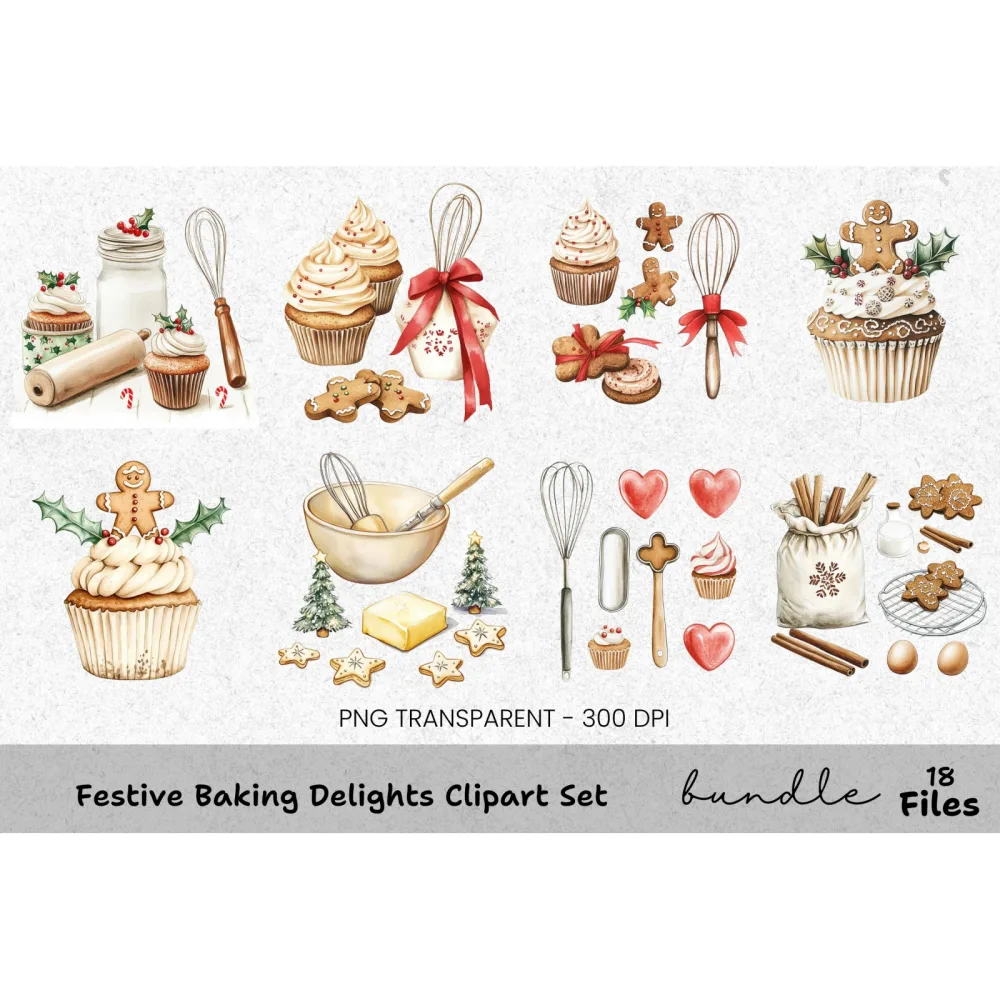 Gingerbread Men Cupcakes Clipart Bundle