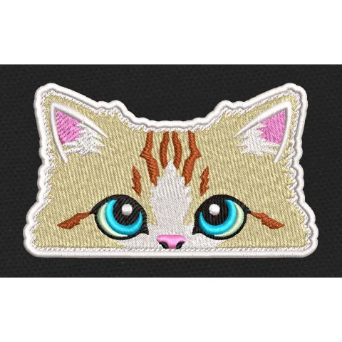 Kitten Face Tan & Blue Embroidery Design