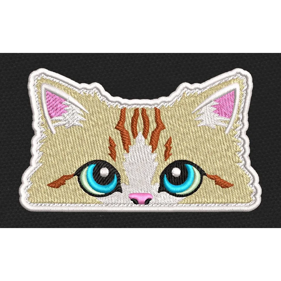 Kitten Face Tan & Blue Embroidery Design