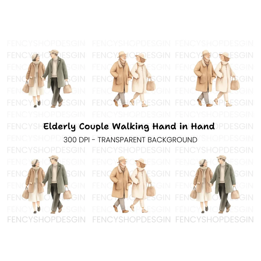 Stylish Senior Couples Walking Clipart Bundle