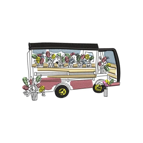 Truck of Flower Embroidery Design