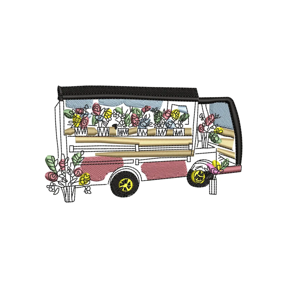 Truck of Flower Embroidery Design