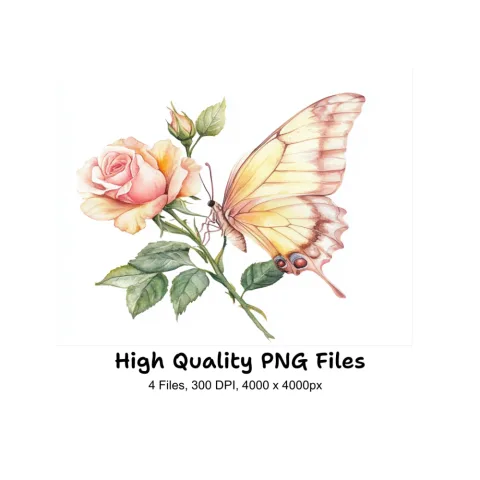 Butterfly Rose Clipart Bundle
