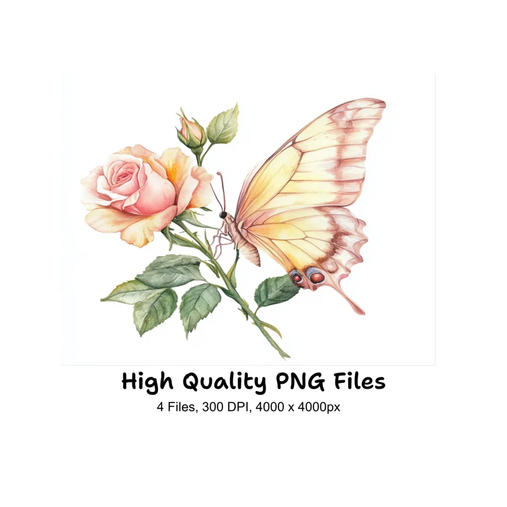 Butterfly Rose Clipart Bundle
