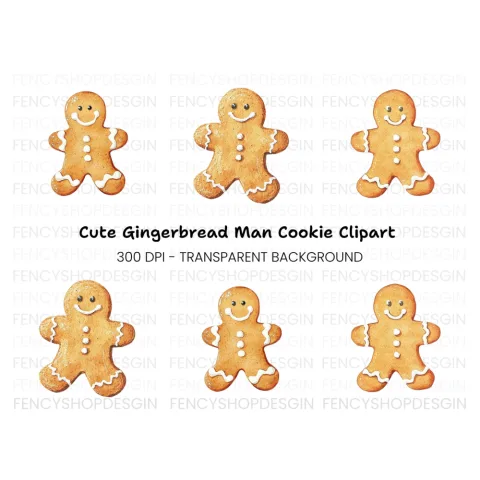 Smiling Gingerbread Man Trio Clipart Bundle