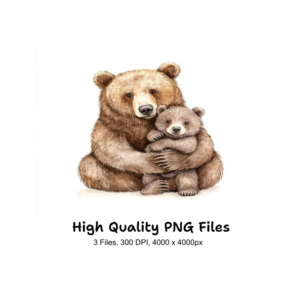 Cute Mama Bear and Cub Clipart Bundle