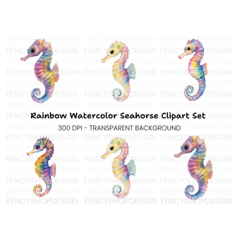 Rainbow Seahorse Clipart Bundle