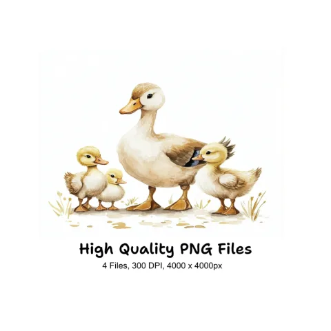Cute Duck and Ducklings Clipart Bundle