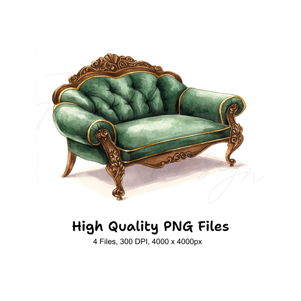 Vintage Green Armchair Clipart Bundle