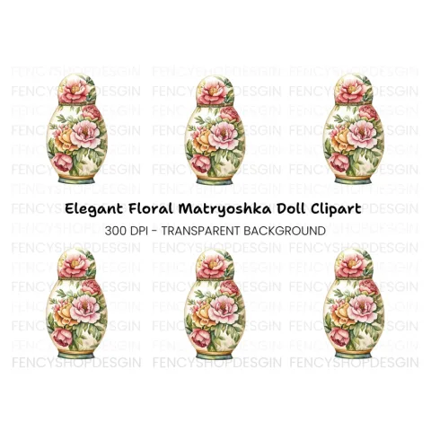 Floral Matryoshka Doll Clipart Bundle