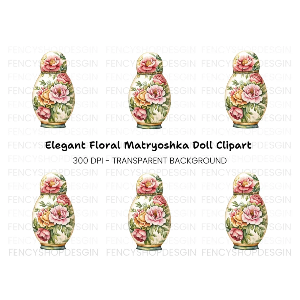 Floral Matryoshka Doll Clipart Bundle