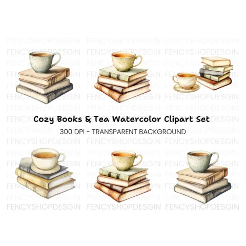 Books and Tea Clipart Bundle