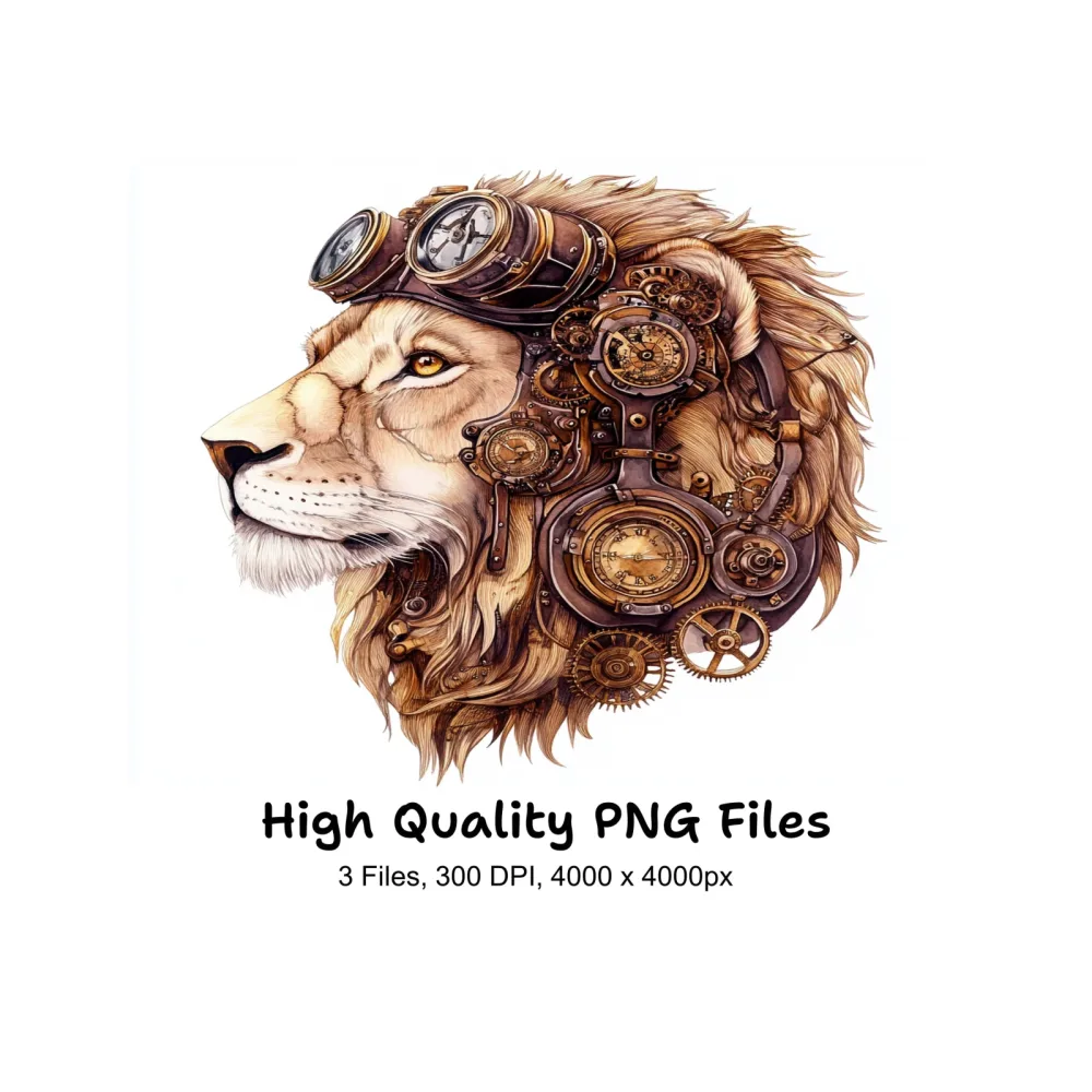 Steampunk Lion Heads Clipart Bundle