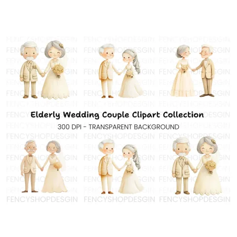 Senior Couple Wedding Day Clipart Bundle