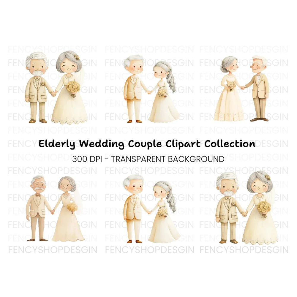 Senior Couple Wedding Day Clipart Bundle