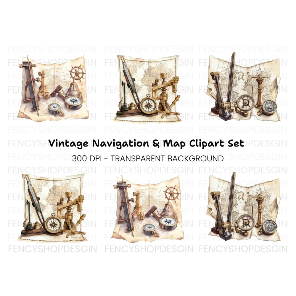 Vintage Navigation Tools Clipart Bundle