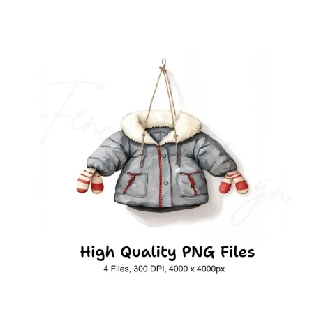 Children's Winter Coat and Mittens Clipart Bundle