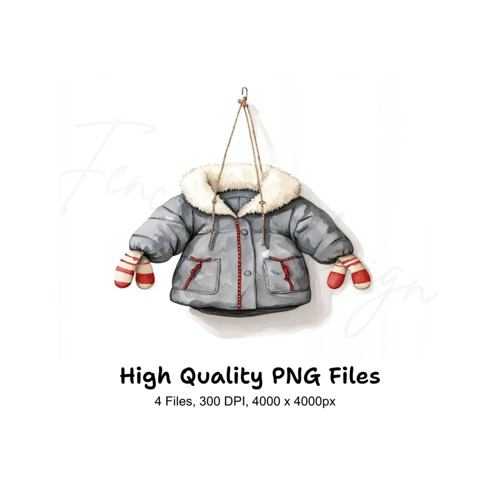 Children's Winter Coat and Mittens Clipart Bundle