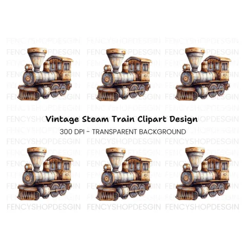 Antique Steam Train Clipart Bundle