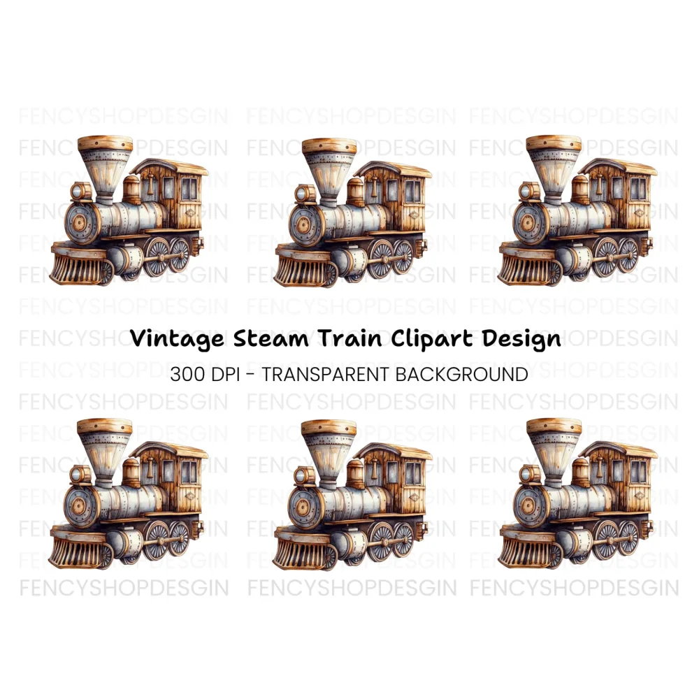 Antique Steam Train Clipart Bundle
