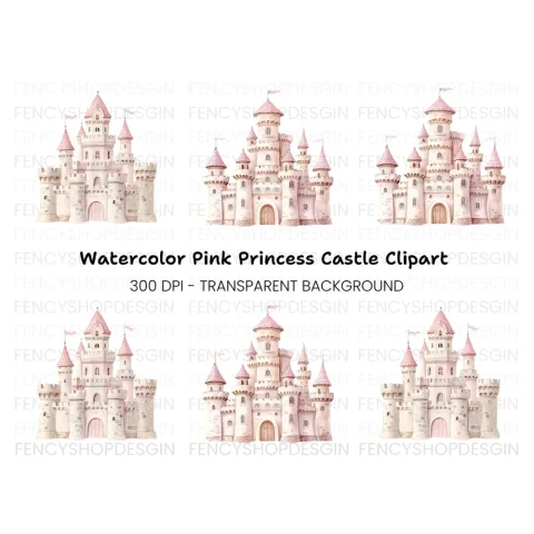 Pink Princess Castle Clipart Bundle