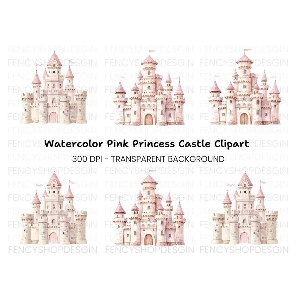 Pink Princess Castle Clipart Bundle
