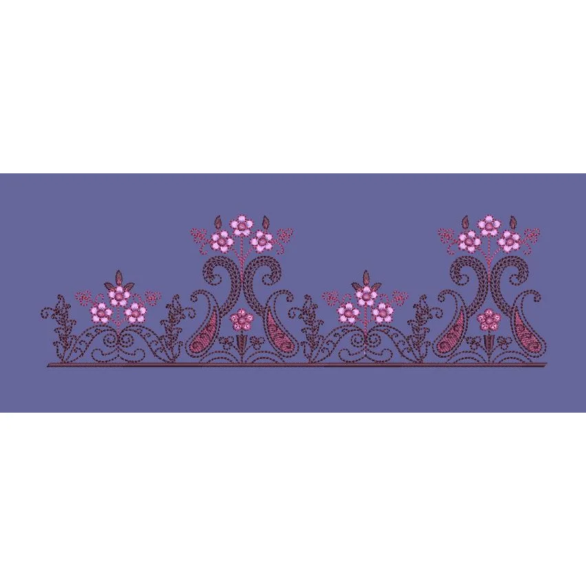 Pink Floral Paisley Border Embroidery Design