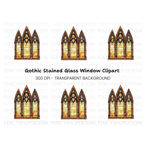Gothic Stained Glass Window Clipart Bundle