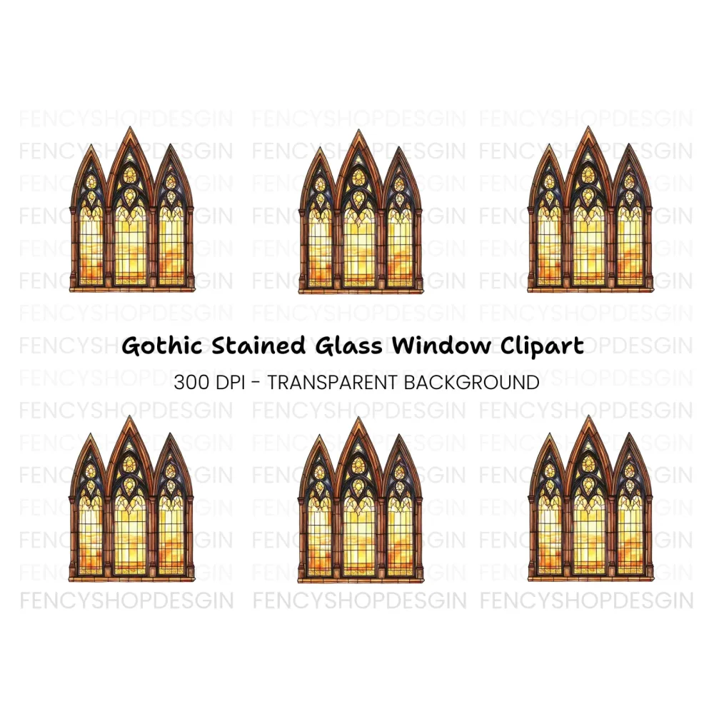 Gothic Stained Glass Window Clipart Bundle