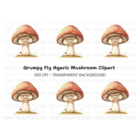 Grumpy Red Mushroom Clipart Bundle