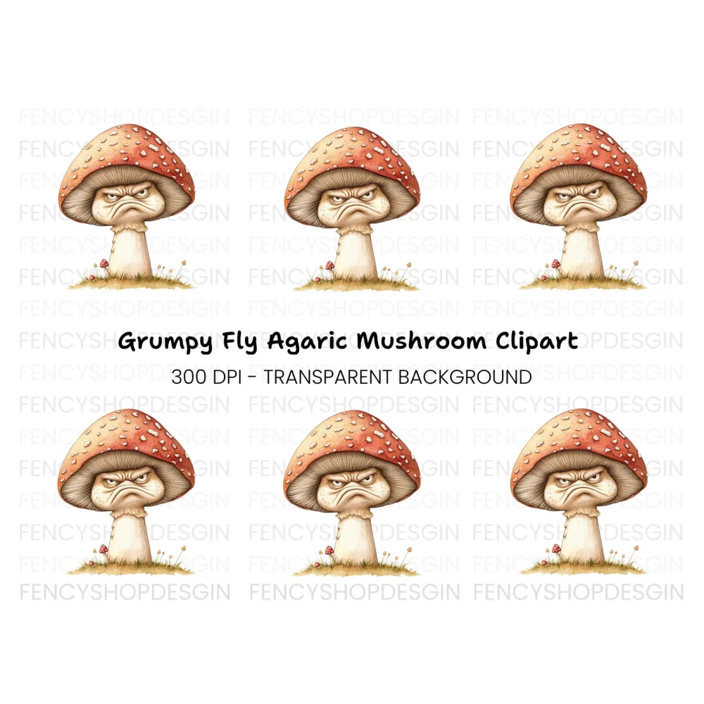 Grumpy Red Mushroom Clipart Bundle