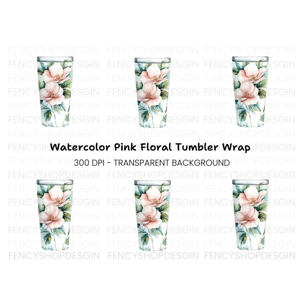 Elegant Pink Floral Tumbler Clipart Bundle