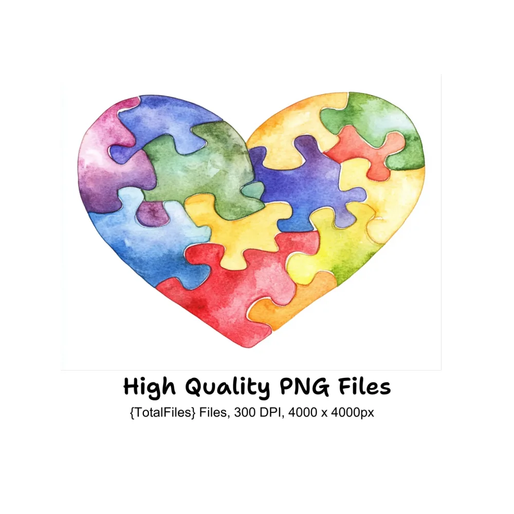 Colorful Puzzle Heart Clipart Bundle