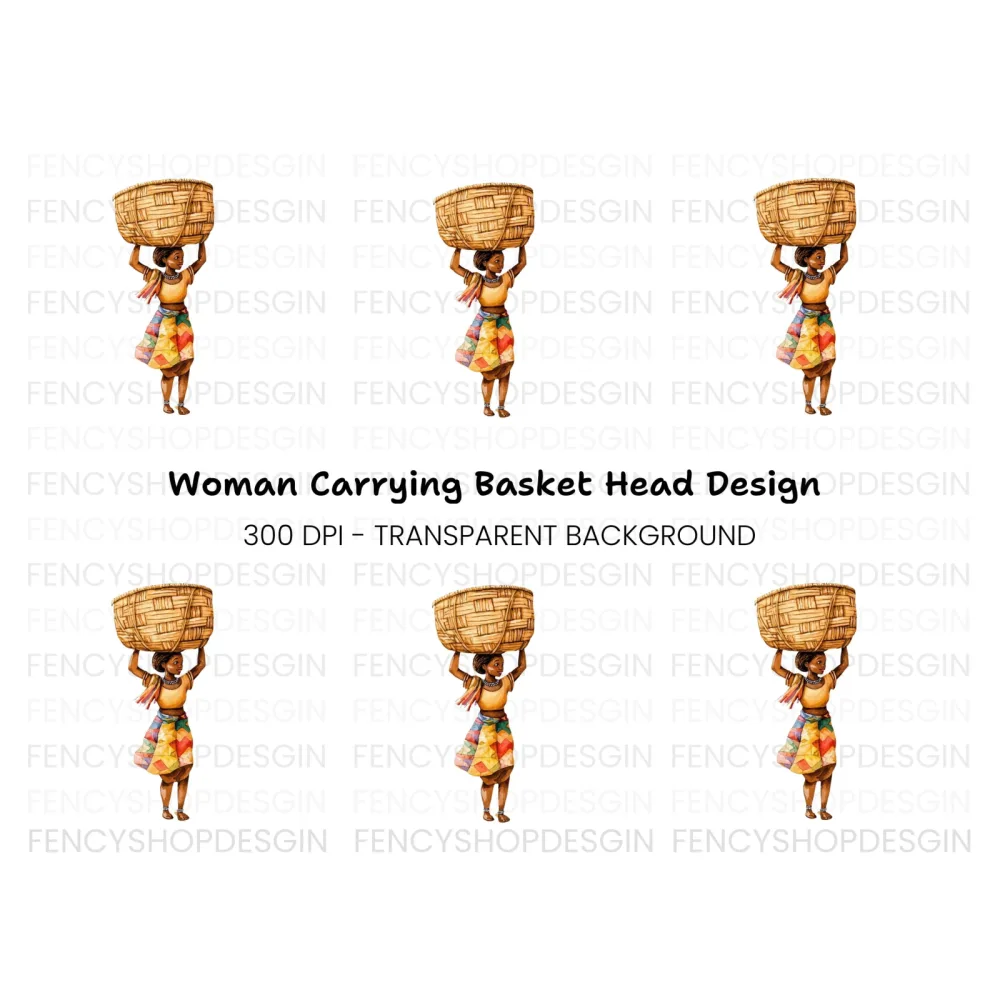 Body Woman with Basket on Head Clipart Bundle