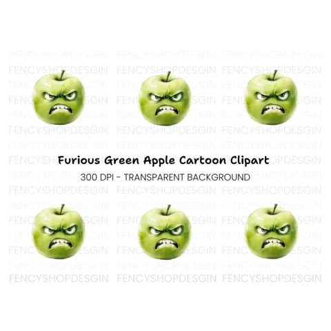 Angry Green Apple Cartoon Clipart Bundle