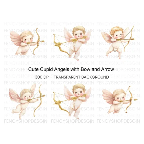 Adorable Cupid Angels with Bows Clipart Bundle