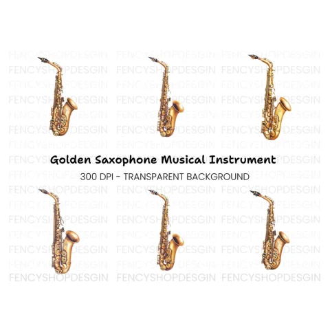 Golden Saxophone Musical Instrument Clipart Bundle