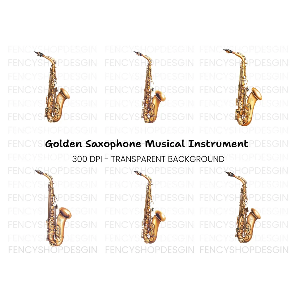 Golden Saxophone Musical Instrument Clipart Bundle