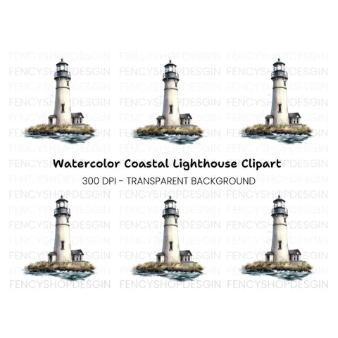 Lighthouse on Rocky Island Clipart Bundle
