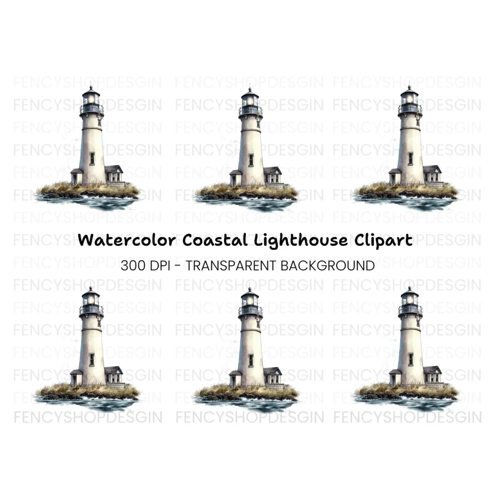 Lighthouse on Rocky Island Clipart Bundle