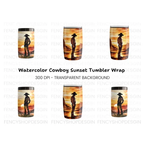 Western Landscape Cowboy Tumbler Clipart Bundle