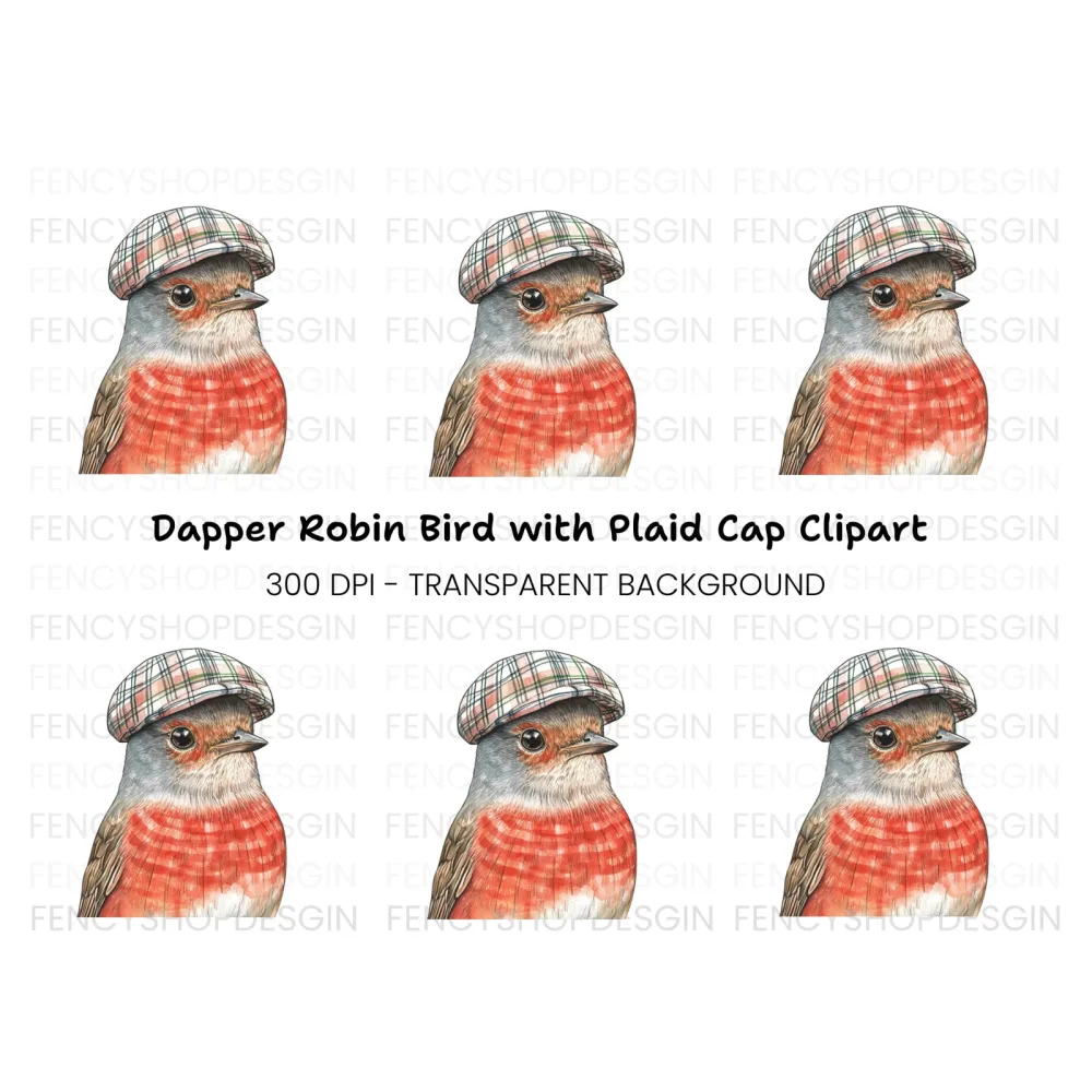 Charming Robin in Plaid Cap Clipart Bundle