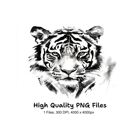 Majestic Tiger Head Black and White Clipart Bundle